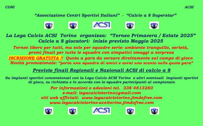 Calcio a 8: Campionati e Tornei amatoriali con iscrizione gratuita a Torino Nord.