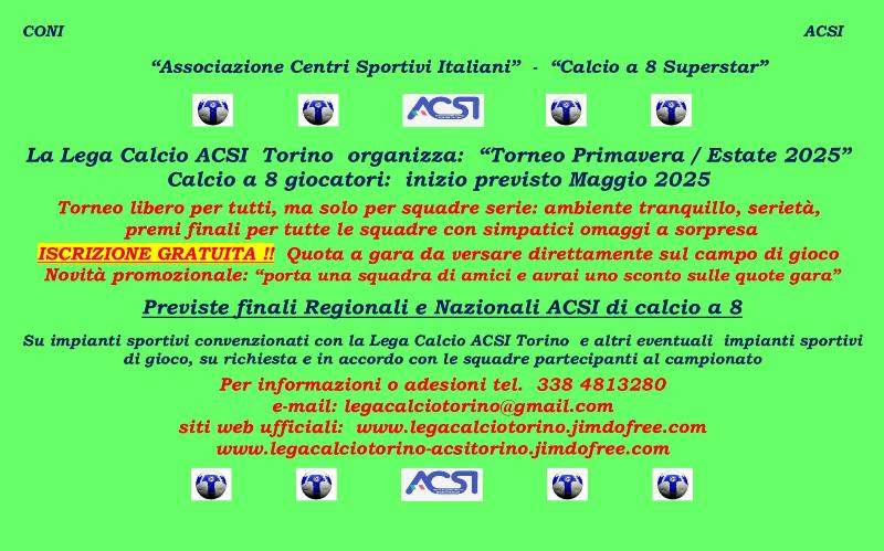 Calcio a 8: Torneo Primavera 2025 di calcio a 8 in Torino con iscrizione gratuita